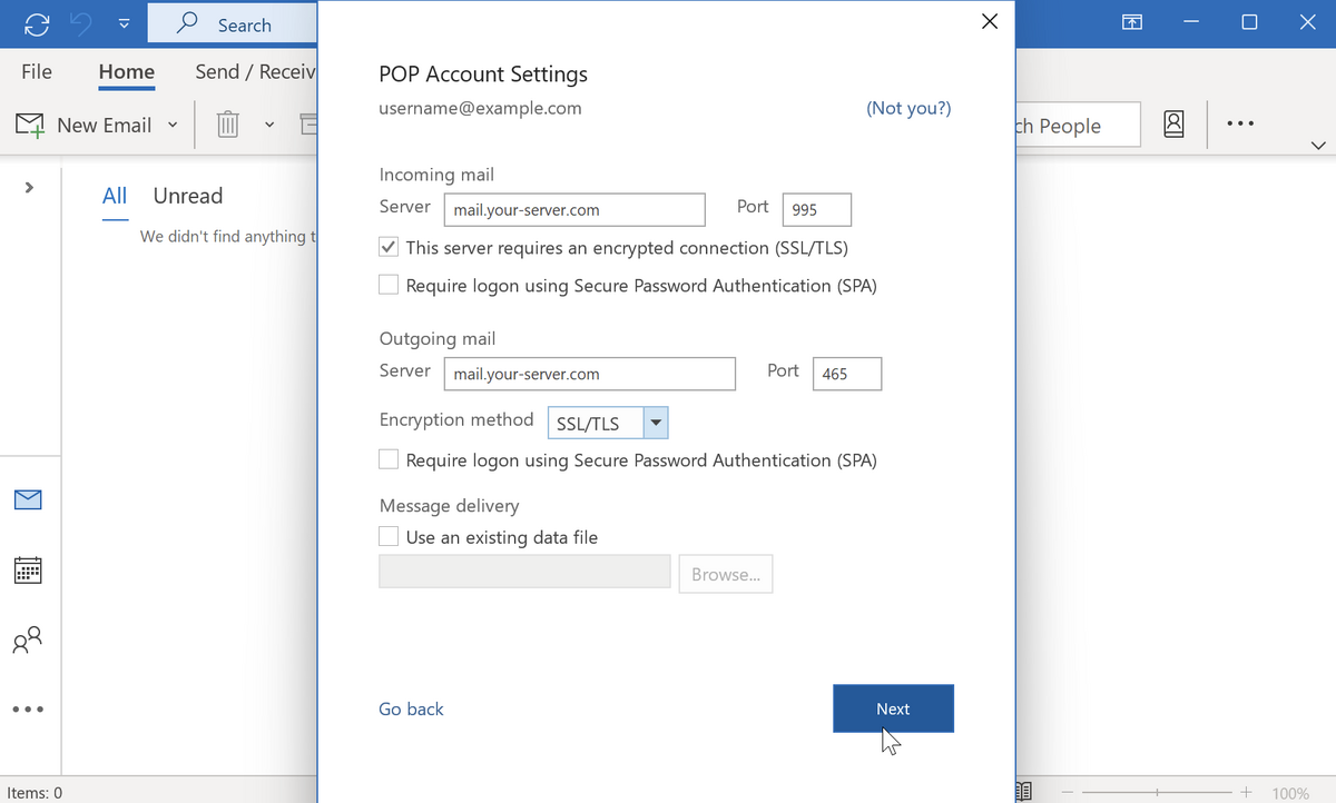 POP Account Settings - Incoming and Outgoing Mail Servers